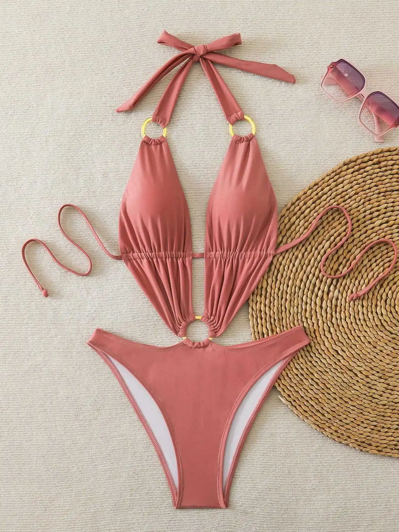 sexy red bean pink ring backless swimsuits one piece bodysuits swimwear bikinis bathing suit swimwear biquini tankini trikini