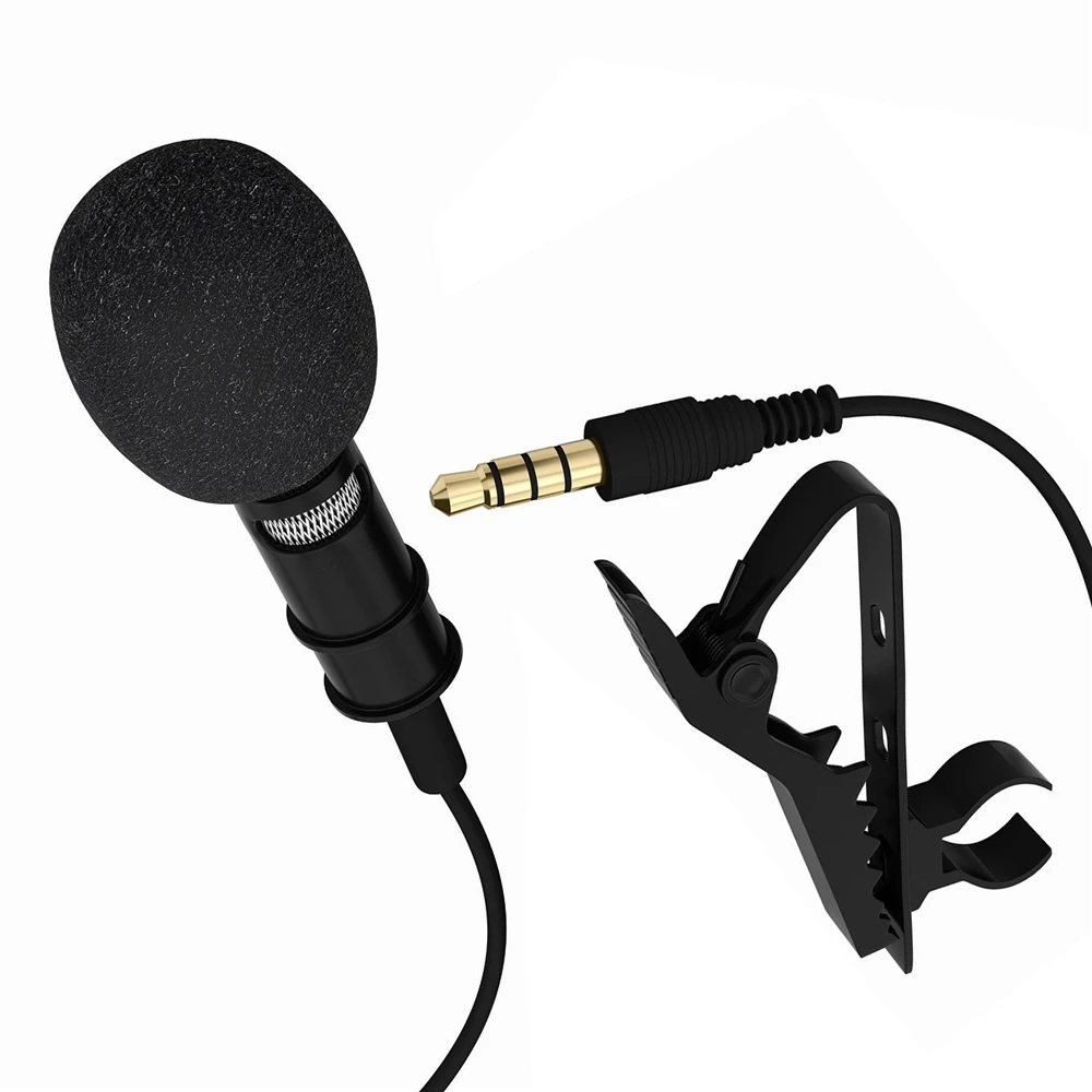Clip-on Collar Tie Mobile Phone Lavalier Microphone Mic for iOS Android Cell Phone Laptop Tablet Recording Pen Laptop PU Pouch
