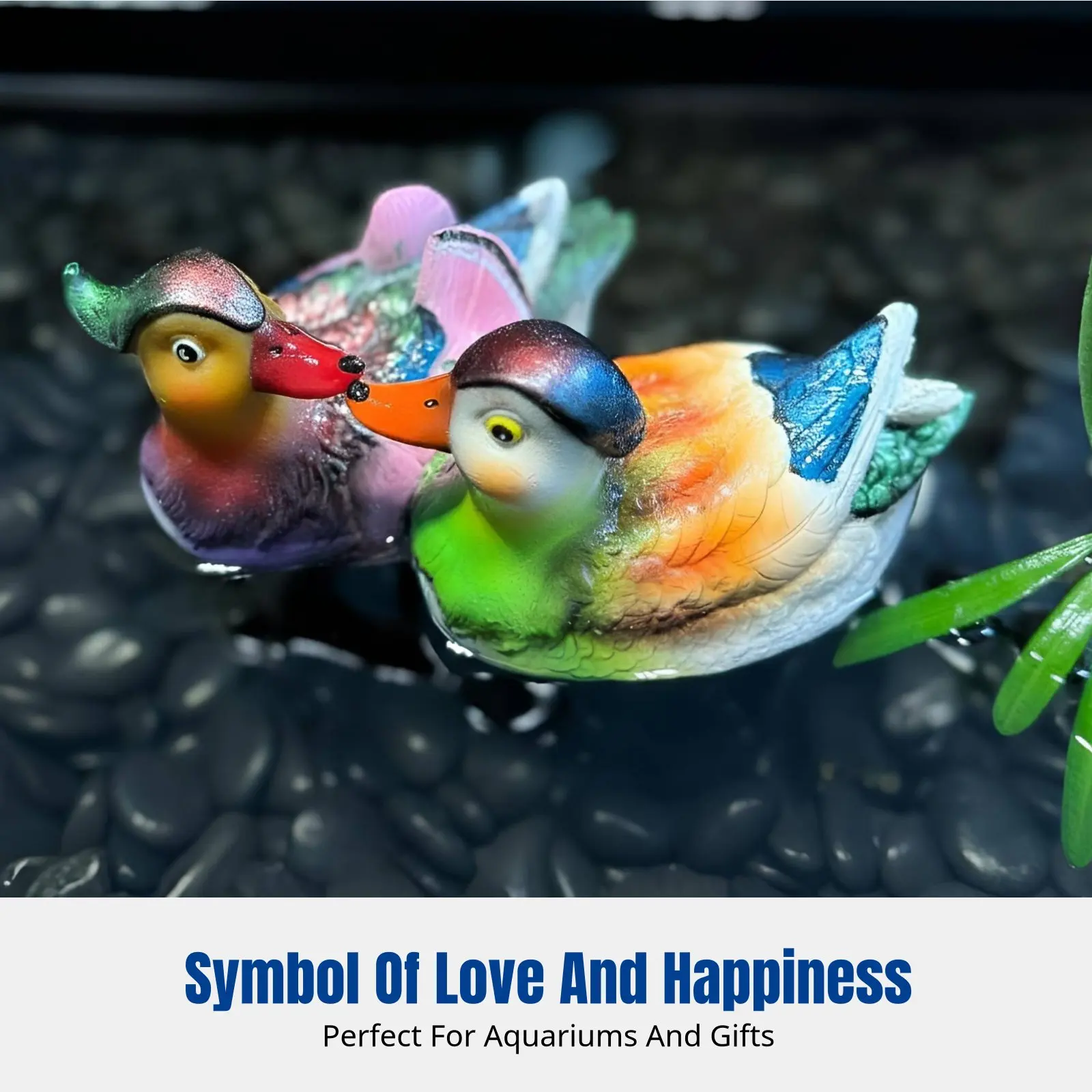 Fish Pond Water Feature Decor, Resin Simulation Mandarin Duck Couple, Garden Pond Ornament, Random Design, Water Feature
