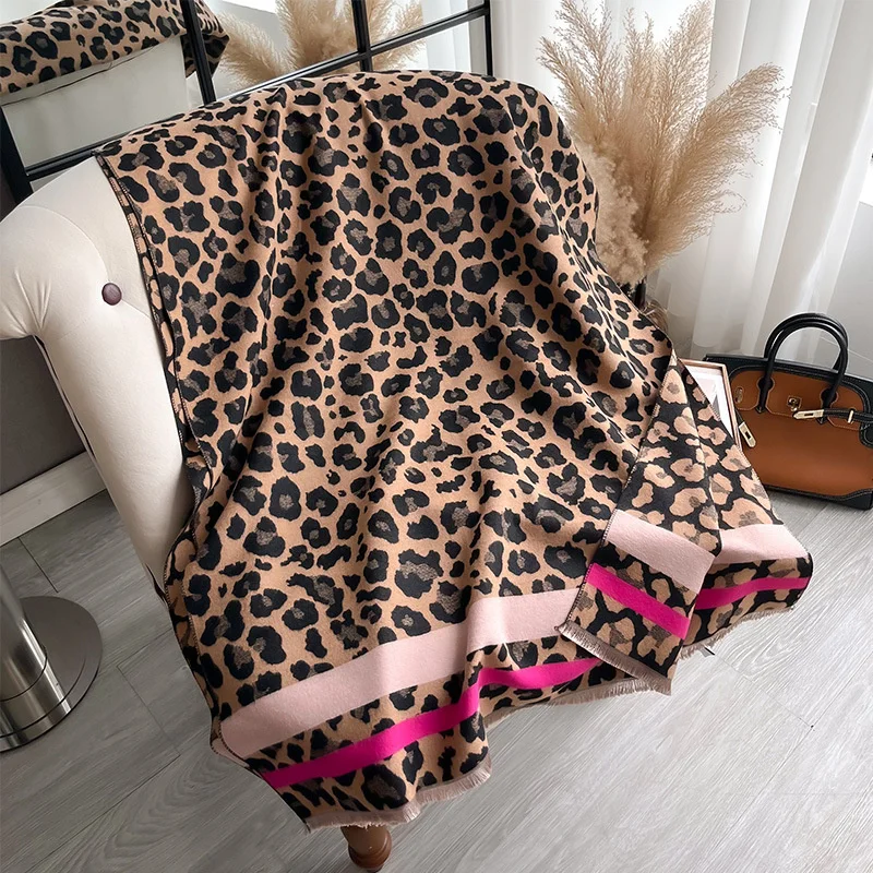 Bufanda de cachemir de leopardo de lujo para mujer, chal de Pashmina cálido, manta gruesa, Foulard suave, diseño de invierno