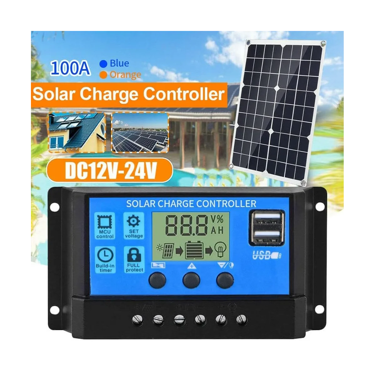 100a Solar laderegler, intelligenter Solar regler mit zwei USB-Anschlüssen, Multifunktion regler