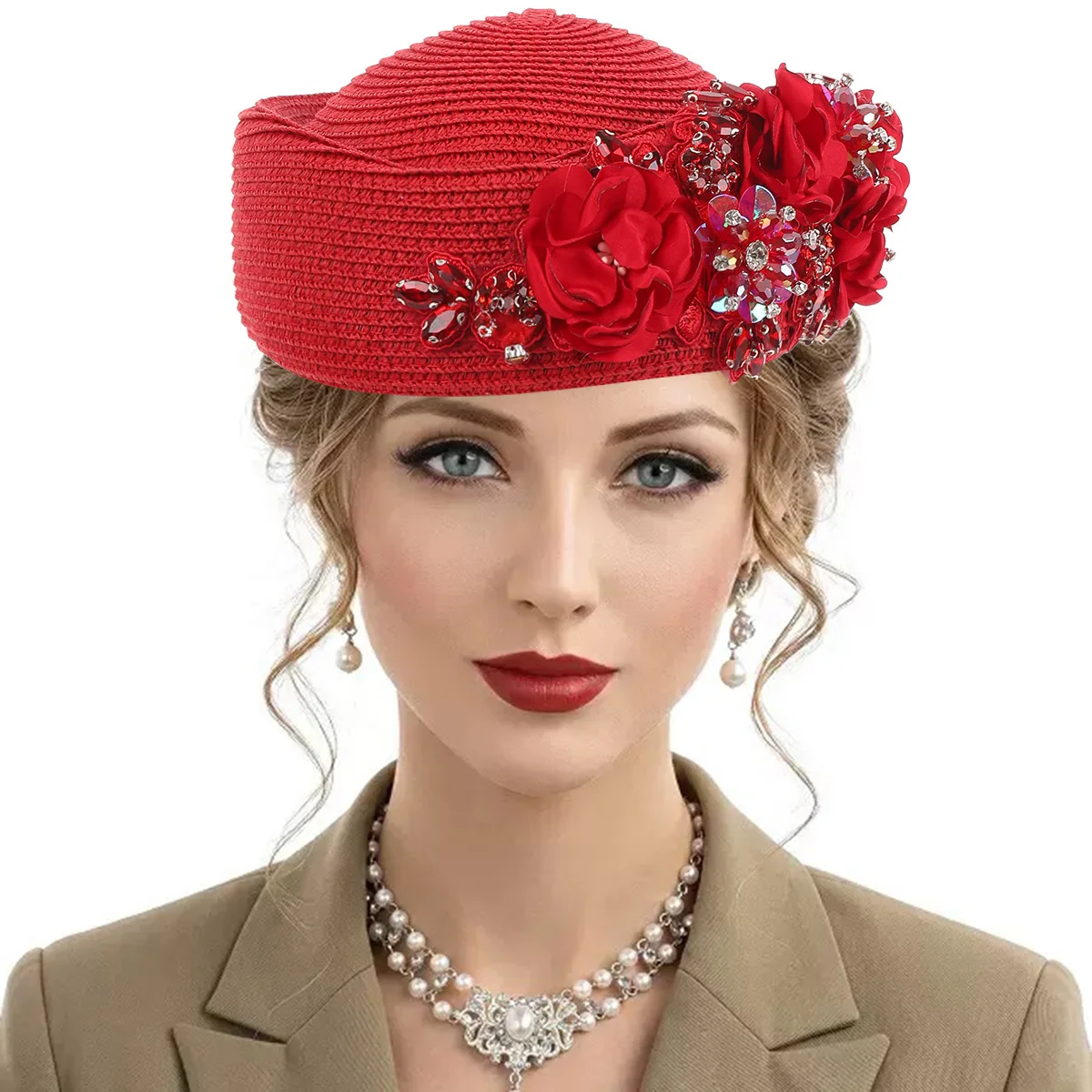 Female Beret Hat Summer Floral Decor Painter Cap French Vintage Elegant Hat Hijab Head Cover for Wedding Party Travel Occasion