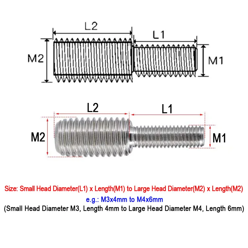 1/2/3~10pcs Metric Double-ended Reducing Bolt Stainless Steel Male To Male Thread Converter Screw M3 M4 M5 M6 M8 M10 M12 M14-M20