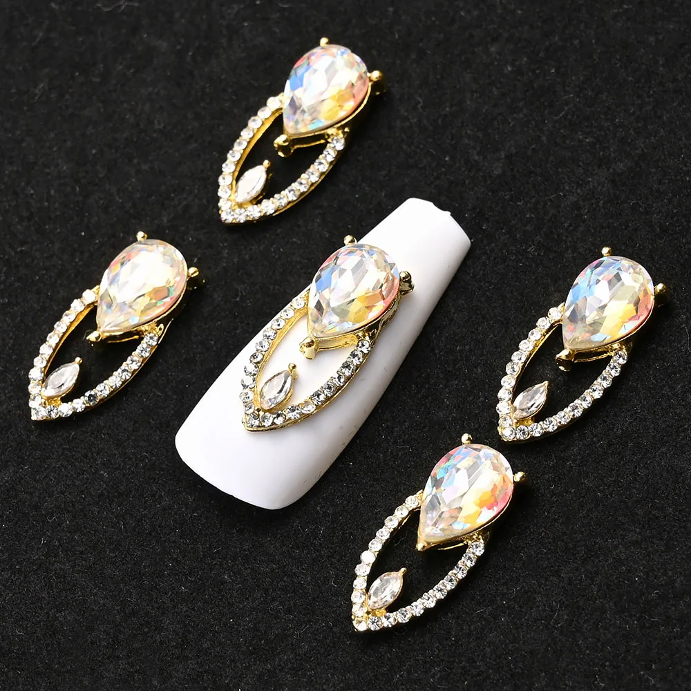 5/10 Pcs Hollow Aolly Nail Charms with Crystals Geometry Earrings-Styles Nail Art Decorations Metal Hollo-out Nail Rhinestones