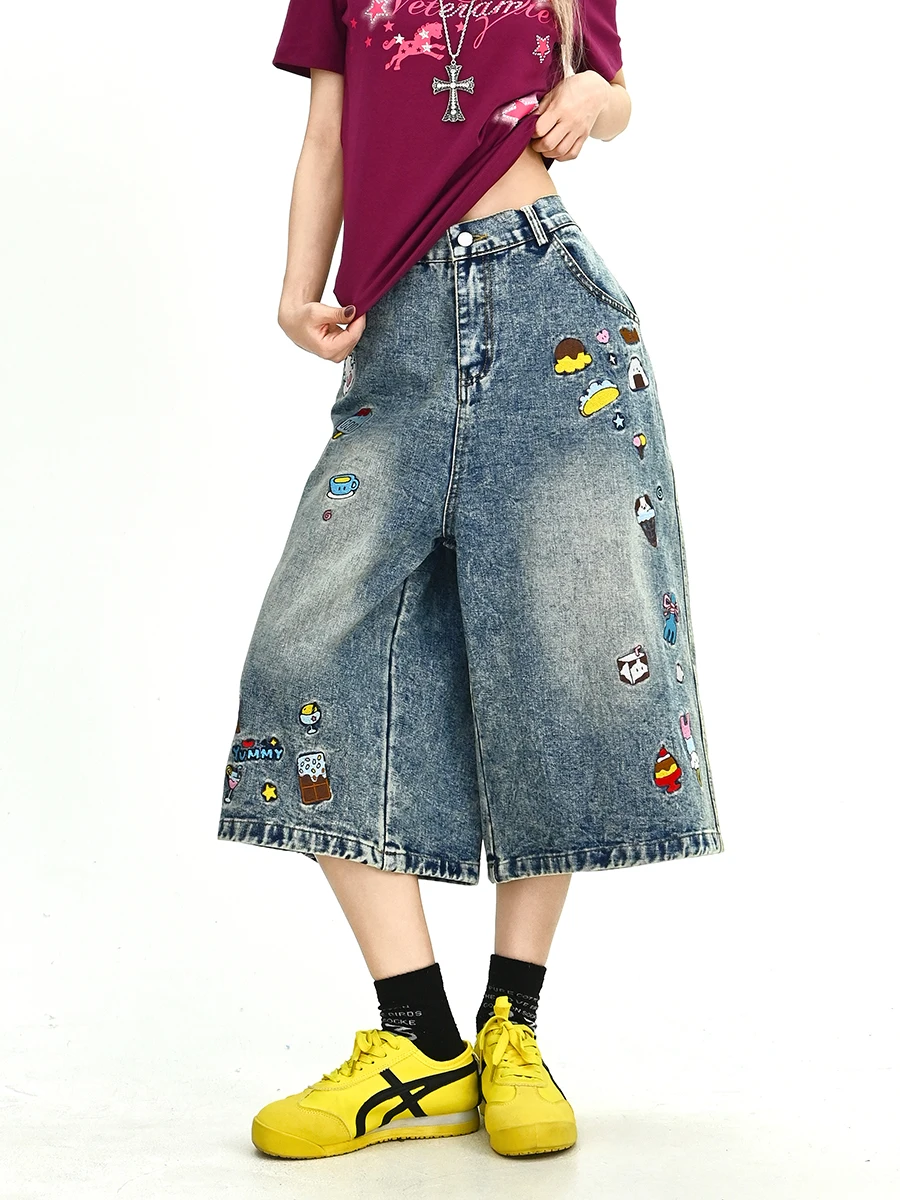 

Женские джинсы-клеш в стиле BF: свободные, широкие, с высокой талией, на молнии, в американском ретро-стиле, модные, повседневные, с мультяшным принтом