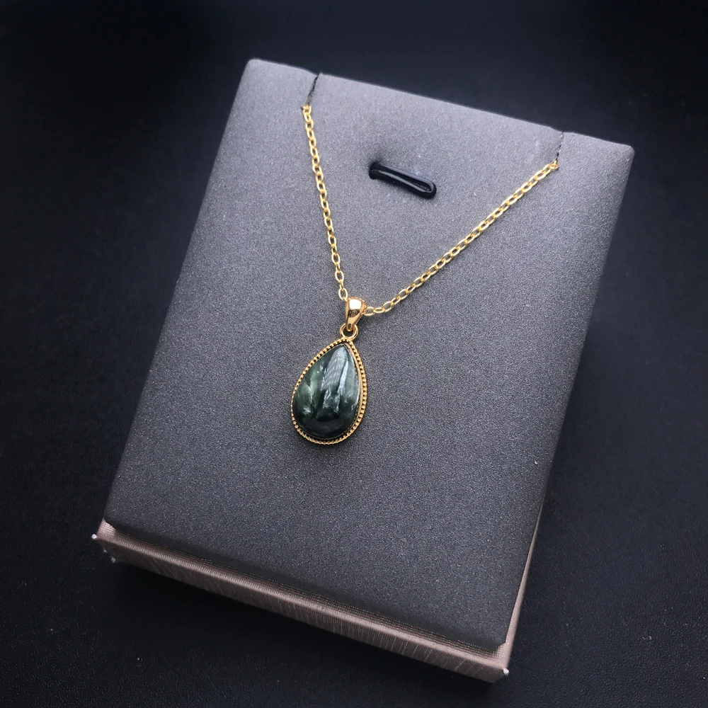 Ciondolo in amazzonite naturale argento 925 malachite serafinite pietra preziosa pera10 * 14mm collana di charoite per le donne regalo di gioielli per feste