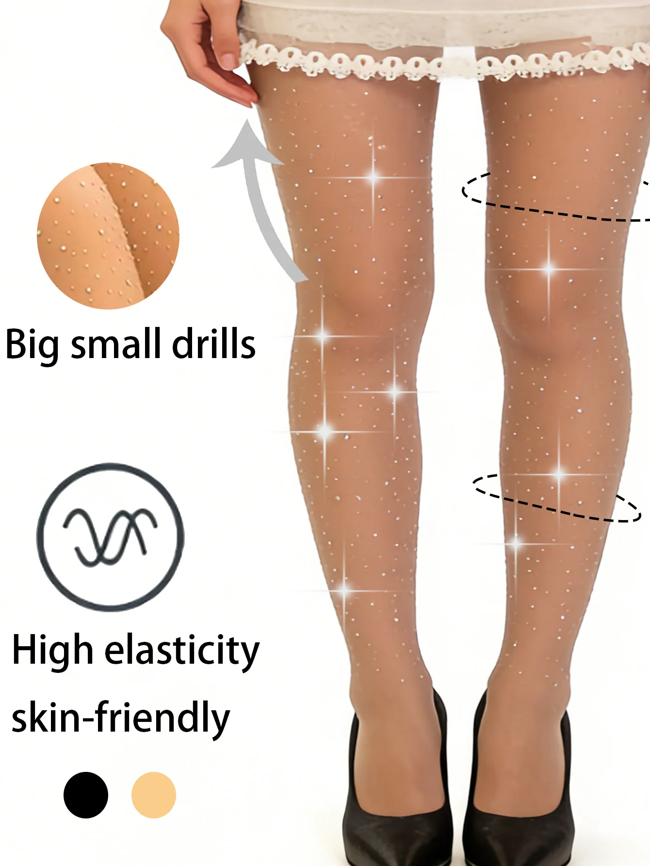 Damen Pure Desire Hautfarbene Strass-Netzstrumpfhose, Gemischte Größen Diamant-Hochelastische Atmungsaktive Strümpfe für Alltag & Romantik