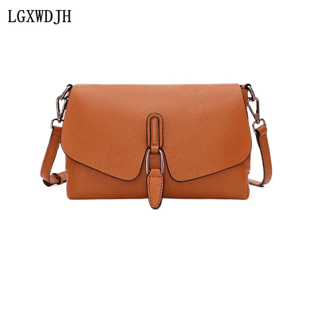 Linked top layer cowhide women's shoulder bag Simple, fashionable and multifunctional armpit bag double heel strap crossbody bag