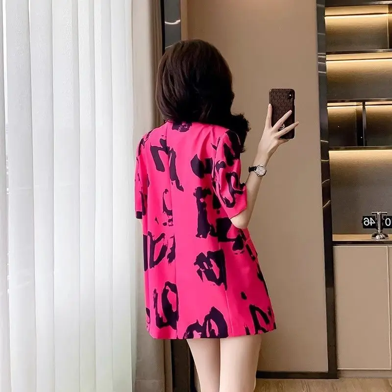 European Runway Letters Print Short Sleeve Summer Blazers Women Coats Woman Work Office Ladies Blazers Outwears Tops NZ91