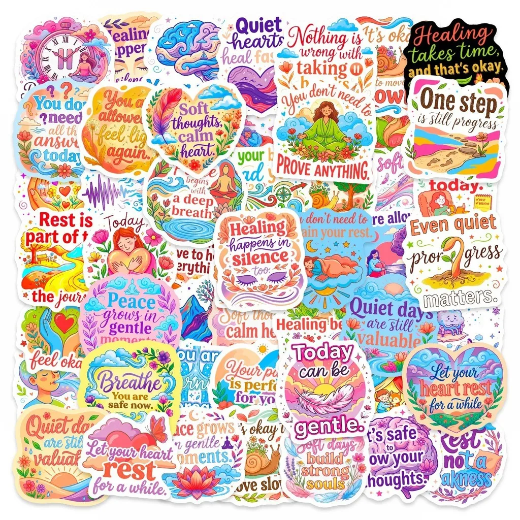 50Pcs Mental Health Stickers Healing Mindfulness Motivational Decals with Positive English Quotes RecordingYourLife Store