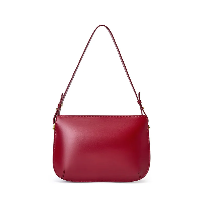 YANATARI-Bolso de hombro rojo de cuero genuino para mujer, bandolera minimalista de cuero de vaca, de lujo, para axila