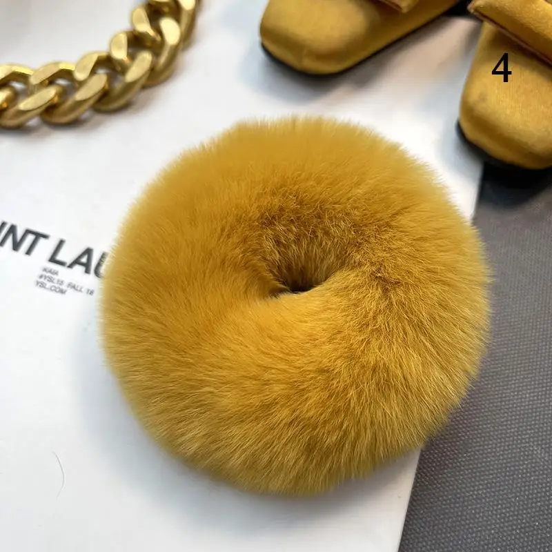 Women Cute Rabbit Fur Headband Korean Fashion Elastic Hair Rubber Band Plush Ponytail Holder Hair Ties Winter Fluffy Scrunchies