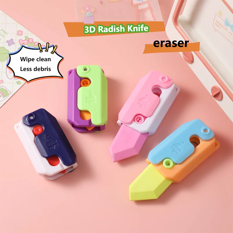 New Creative Push-Pull Cartoon Kawaii Radish Knife Eraser Student Decompression Toy Children's School Supplies Gifts