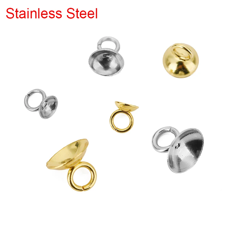 30pcs/lot 4mm 6mm 8mm Pendant Connector Bail Clasps Stainless Steel End Beads Caps For DIY Necklace Jewelry Making Accessories