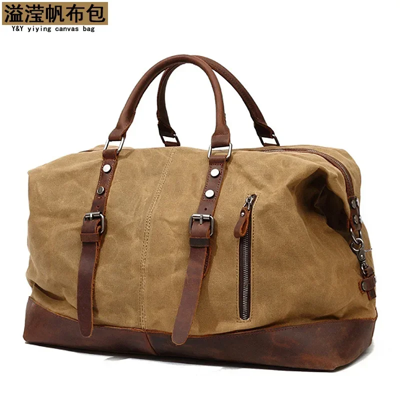 Classic waxed canvas travel bag European and American solid color outdoor shoulder luggage storage bag wear-resistant with mad