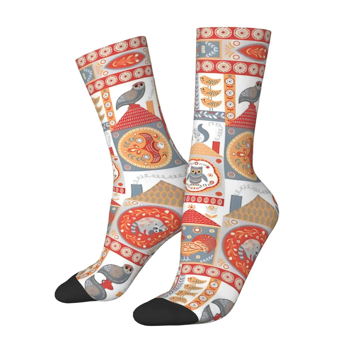 

Happy Men's Socks Cute Animals And Birds Vintage Harajuku Hip Hop Seamless Pattern Crew Crazy Sock Gift Printed