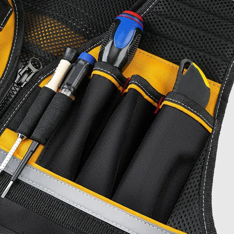 Multifunctional Electrician Work Clothes Reflective Vest Construction Safety Vest Hammer Holder Screwdriver Wrench Tool Bag