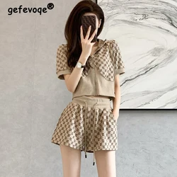 Summer Y2K Print Aesthetic Two Piece Suit Women Short Sleeve Sexy Sweet Kawaii Lady Short Sets Vintage Fashion Female Clothes