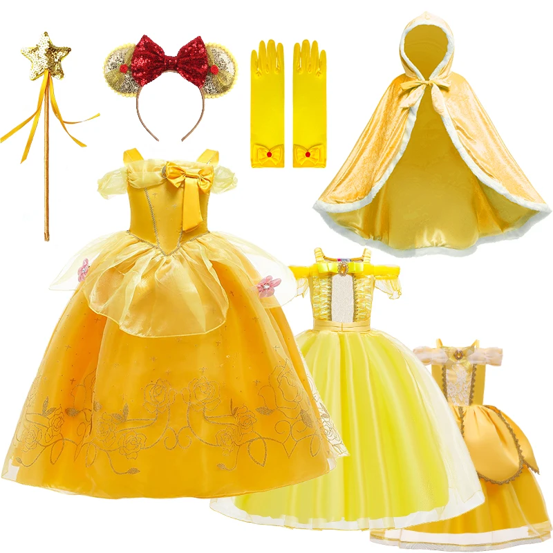 

Christmas Fantasia Kids Belle Princess Dress for Girls Flowers Birthday Party Ruffle Style Shoulderless Gown Halloween Costume