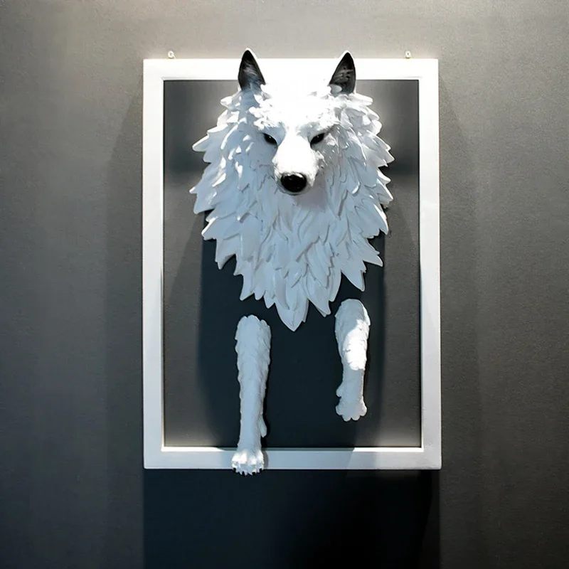 [MGT]Creative gray wolf resin animal head wall decoration pendant modern home 3D stereo wall decoration living room background