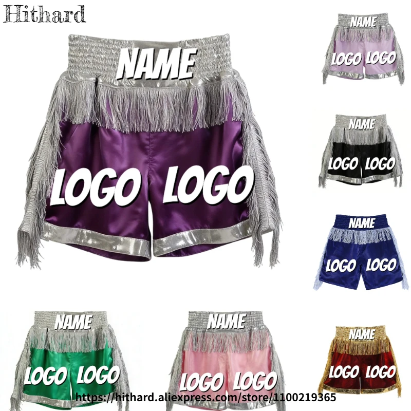 Custom Printed Muay Thai Shorts Personalized Logo Boxing Trunks with Tassel Fitness Kickboxing Fight Training Competition Pants