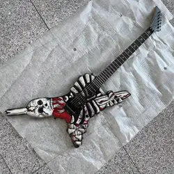 Guitar Skeleton Carving Electric Guitar, Matte Color Body, Maple Neck, Rosewood Fingerboard, Black Hardware, Factory Realistic P