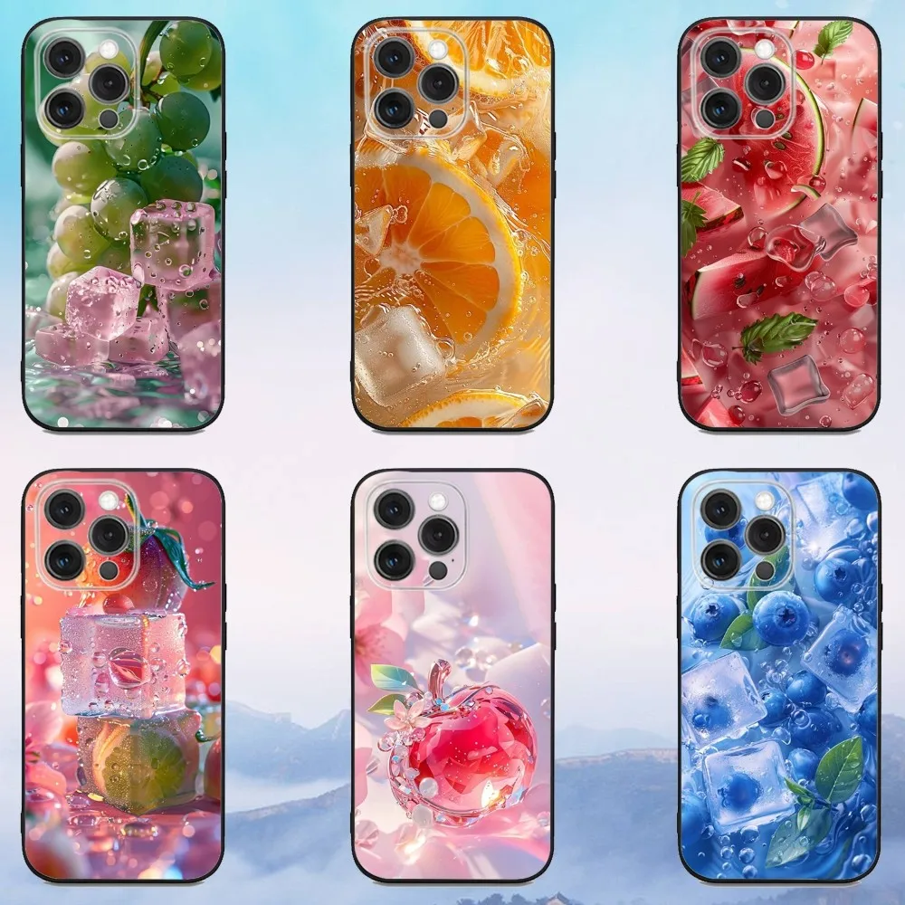

Fruit Ice Phone Case For iPhone 16e,16,15,14,13,12,11,Pro,X,XS,Max,XR,Plus,Mini Soft Black Cover