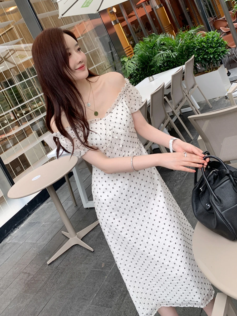 

Romantic Floral Print A-Line Dr Women Summer oulder Bared V-Ne Waist Cinched Slimming Long Holiday Dr