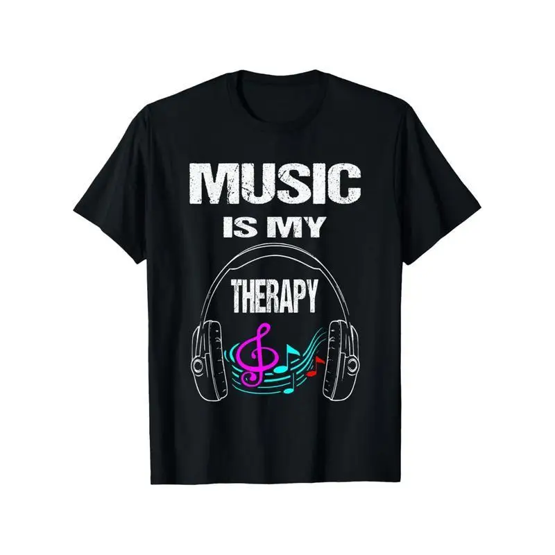 

Funny Music T-shirt Men Women Music Is My Therapy Graphic Tee Headphones Music Lover Gift Musician Top