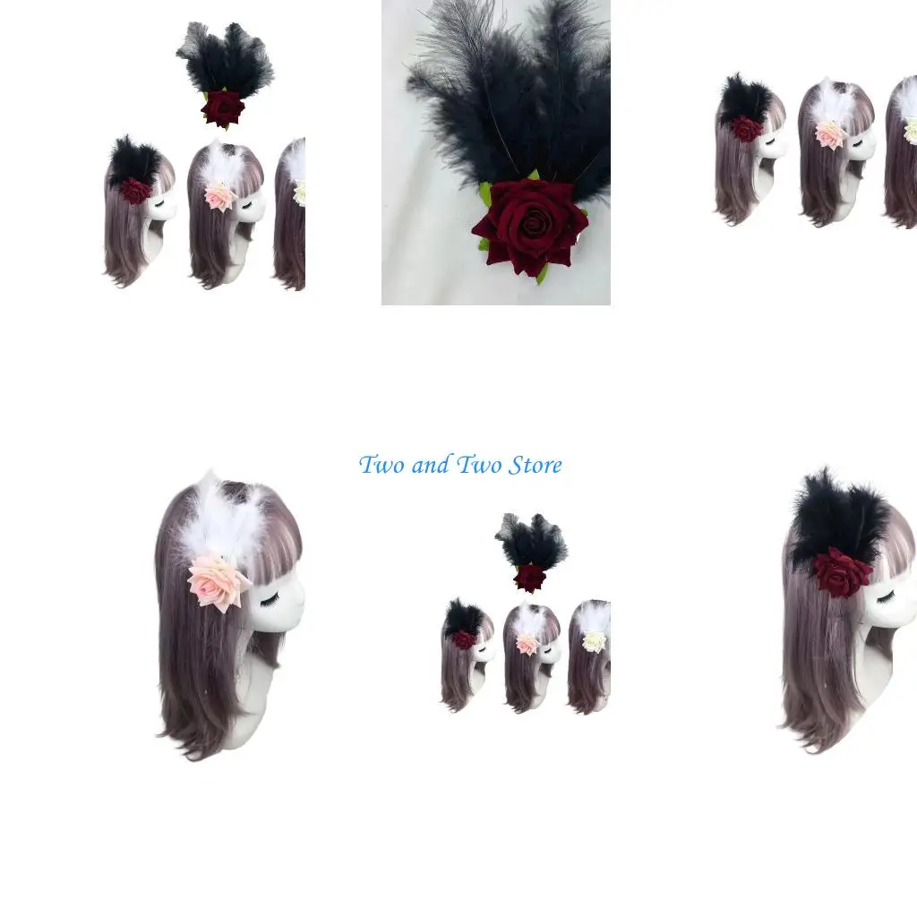 

HX6F Rose Hair Clip Vintage Nonslip Ponytail Hair Clip for Bridal