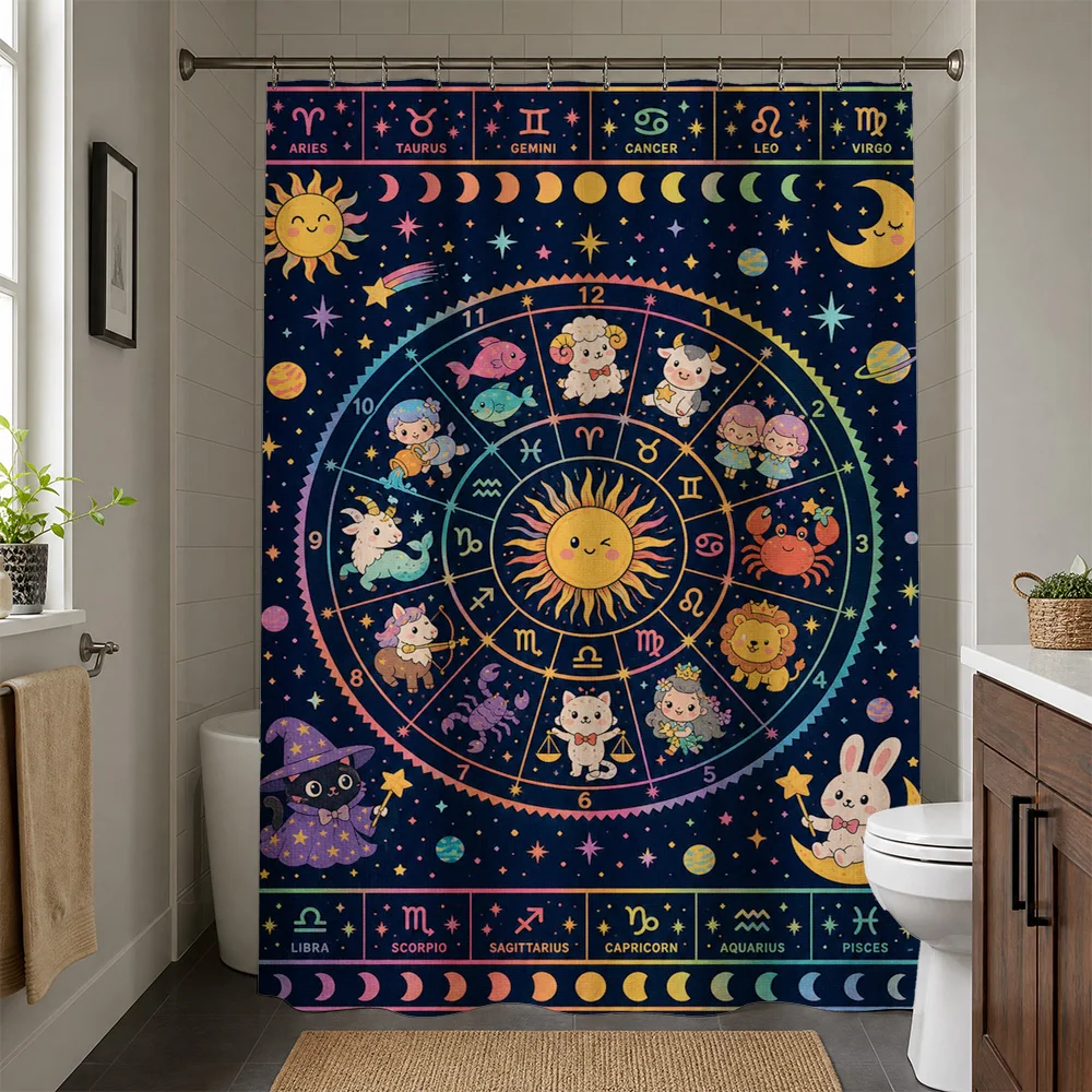 Waterproof Boho Zodiac Constellation Shower Curtain Bathroom Decor Astrology Star Sign Celestial Mystic Theme Shower Liner Panel