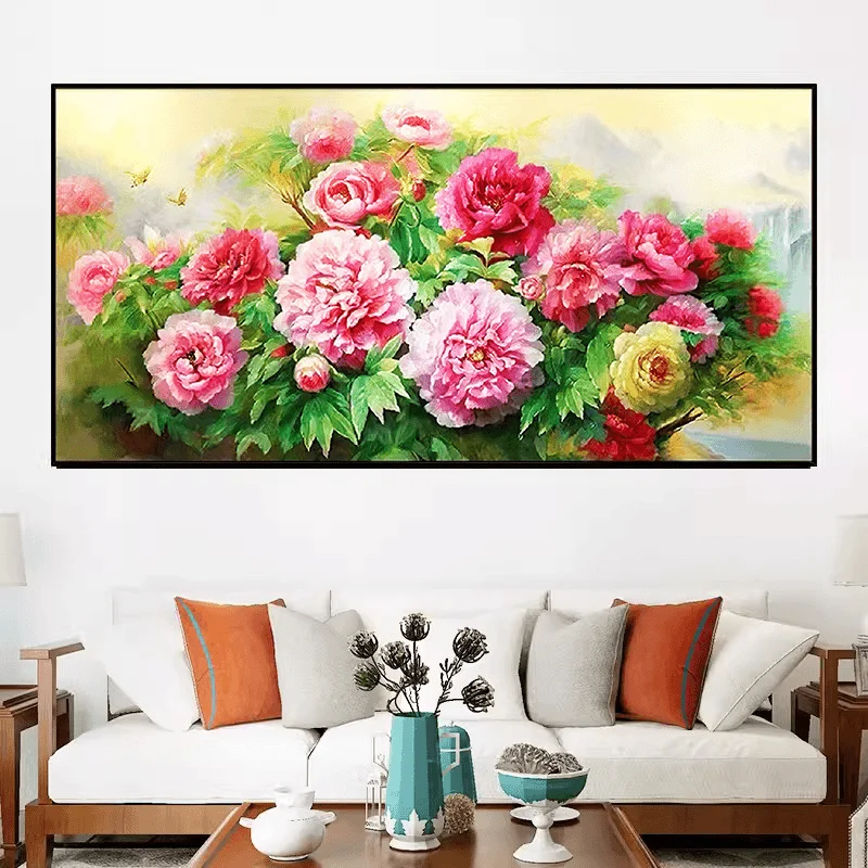 

Весенние цветы расцветают: крупноформатная вышивка крестом для гостиной, символизирующая богатство и счастье, с пионами и вышивкой нитями, Мона Лиза, Королевский стиль.