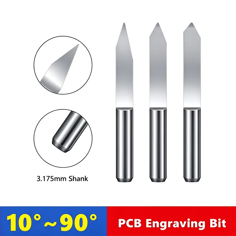 10pcs 10 °~90 ° V-shaped Milling Cutter 3.175mm (1/8 inch) Hard Alloy PCB Engraving Drill Bit CNC Engraving Tool