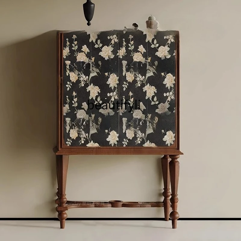 

New Chinese handmade painting chest cabinet walnut color locker Roman column large capacity cabinet