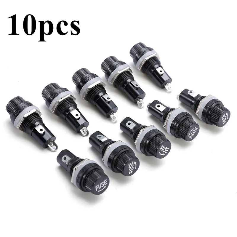 10Pcs/set  Durable Fuse Mount Holders Panel Mount Screw Cap Fuse Holder Case for Nsurance Panel Mount Fuse Holder 5x20mm