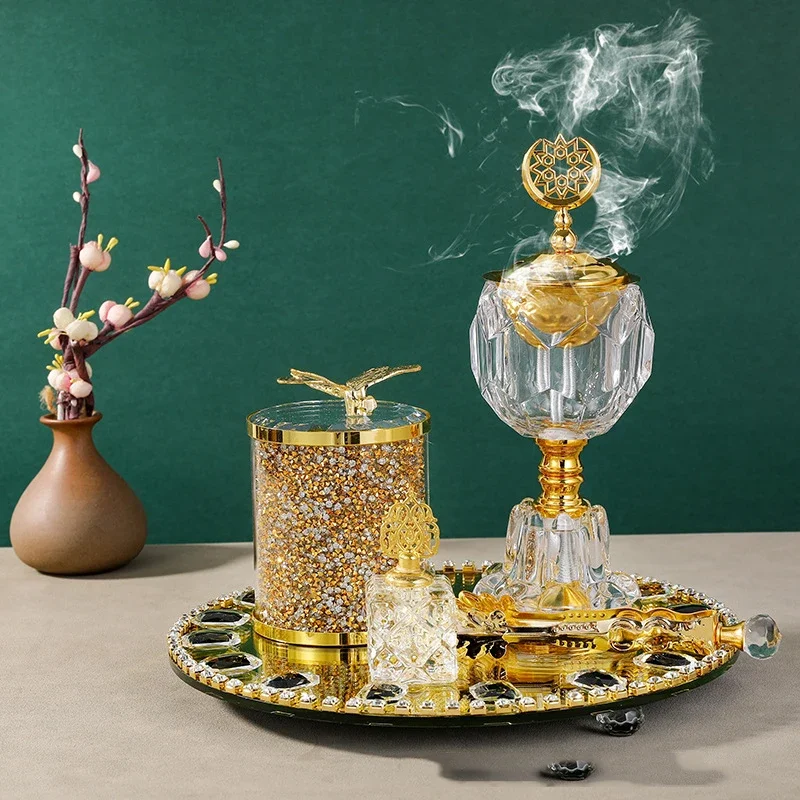 Crystal Incense Burner Fragrance Pot Tray Set of Four Electroplated Incense Burner Arabian Incense Burner