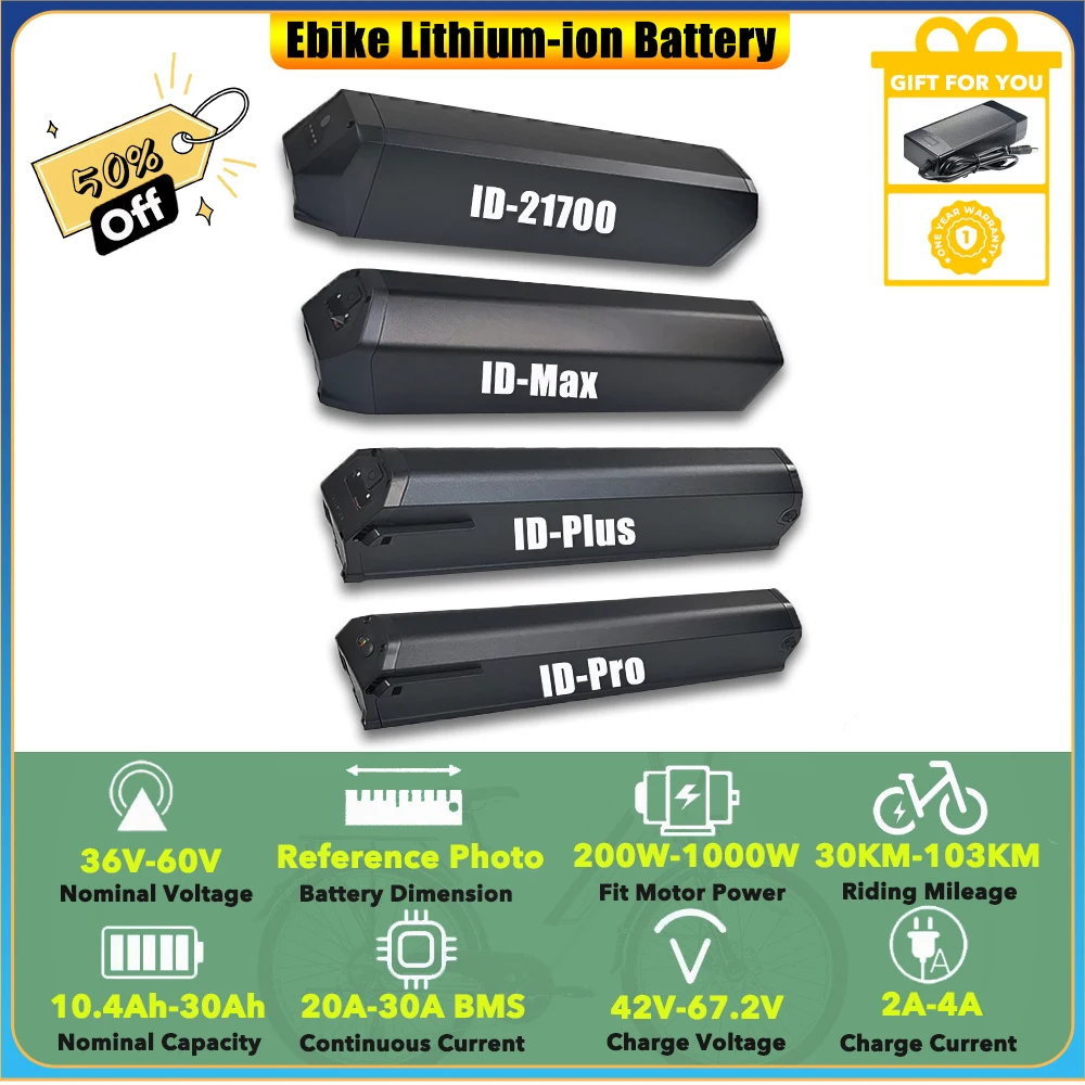 

Dorado Lithium Battery 36V 17.5Ah 48V 25Ah 52V 20Ah for Fatboy Bagus V2 Ariel Rider X-Class Step-Thru WIRED Freedom Bacau E-bike