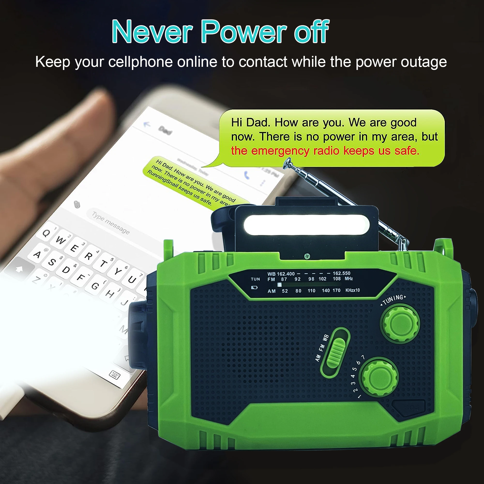 Emergency Weather Radio,Outdoor Portable Hand Crank Radio Solar Powered,AM/FM, SOS Alarm,LED Reading Lamp,Flashlight,Power Bank