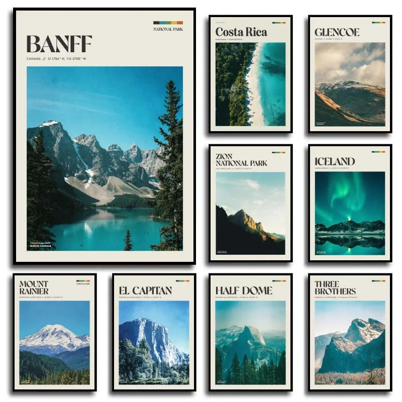 Póster de paisaje de parque de lago de fama mundial de montaña minimalista natural, pintura en lienzo, imágenes artísticas de pared, decoración Interior del hogar