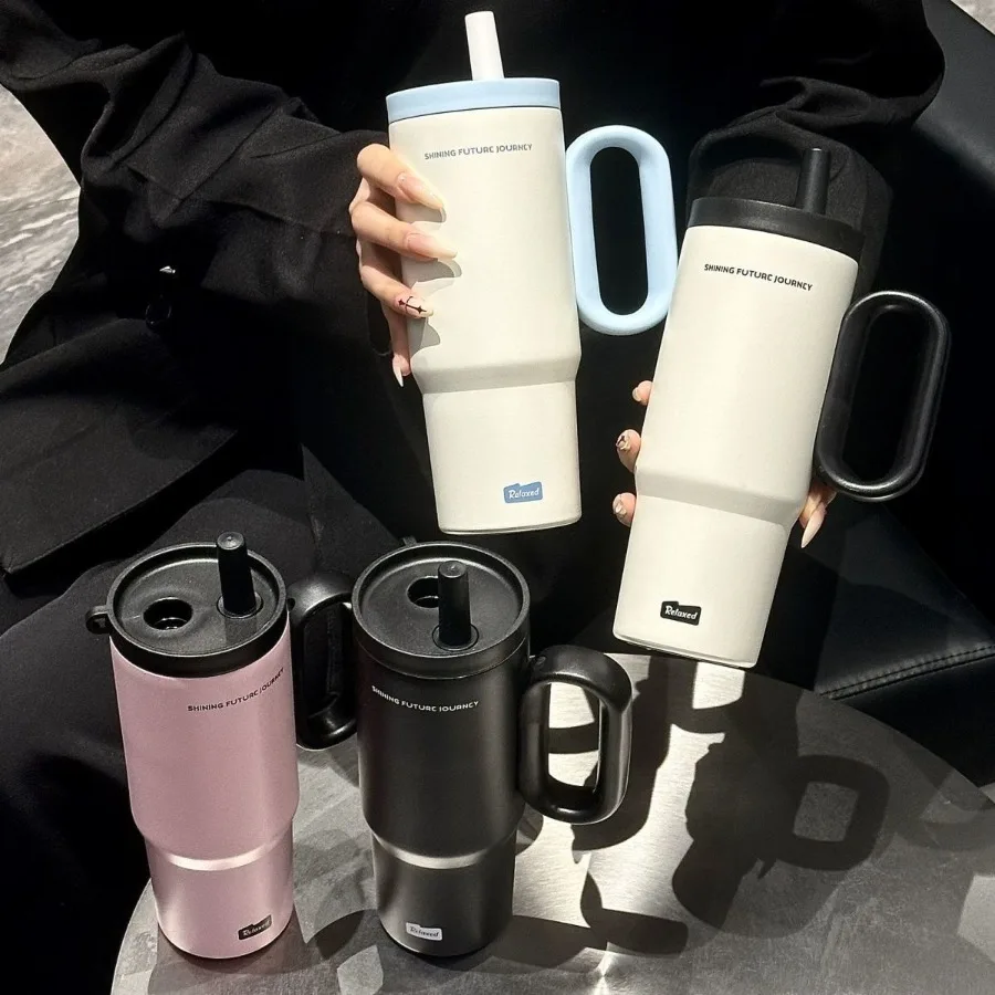 

Girls large-capacity handheld Jumbo Straw Coffee Mug high-color Ice Bucks portable handle student insulation cups