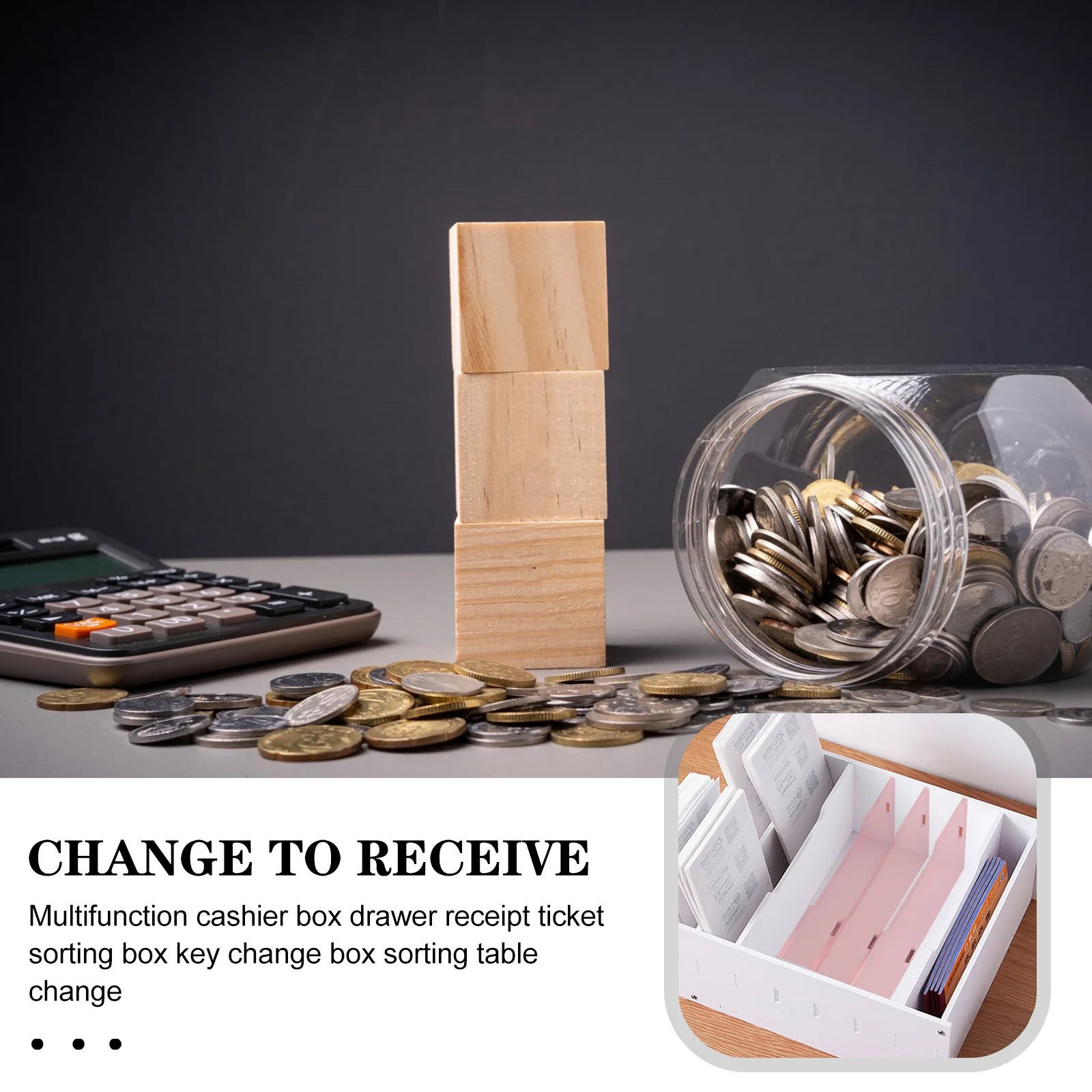 Receipt Storage Box Money Tray Organizer Currency till Calculator Holder Stand Desktop Cell Phone