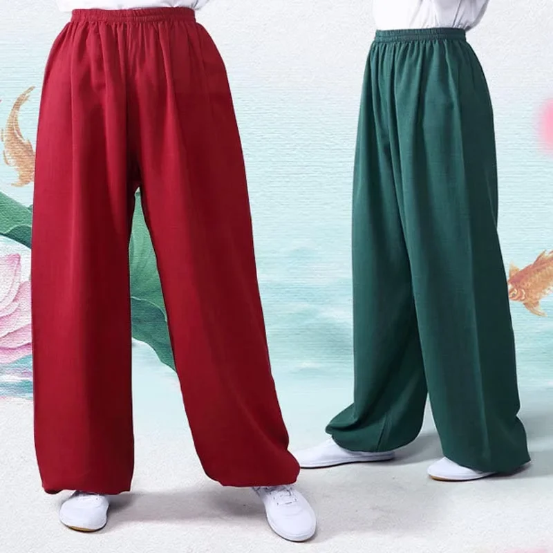 Cotton Linen Tai Chi Pants Women Men Lantern Breathable Martial Arts Pants Yoga Taekwondo Boxing Karate Jeet Kune Do Trousers