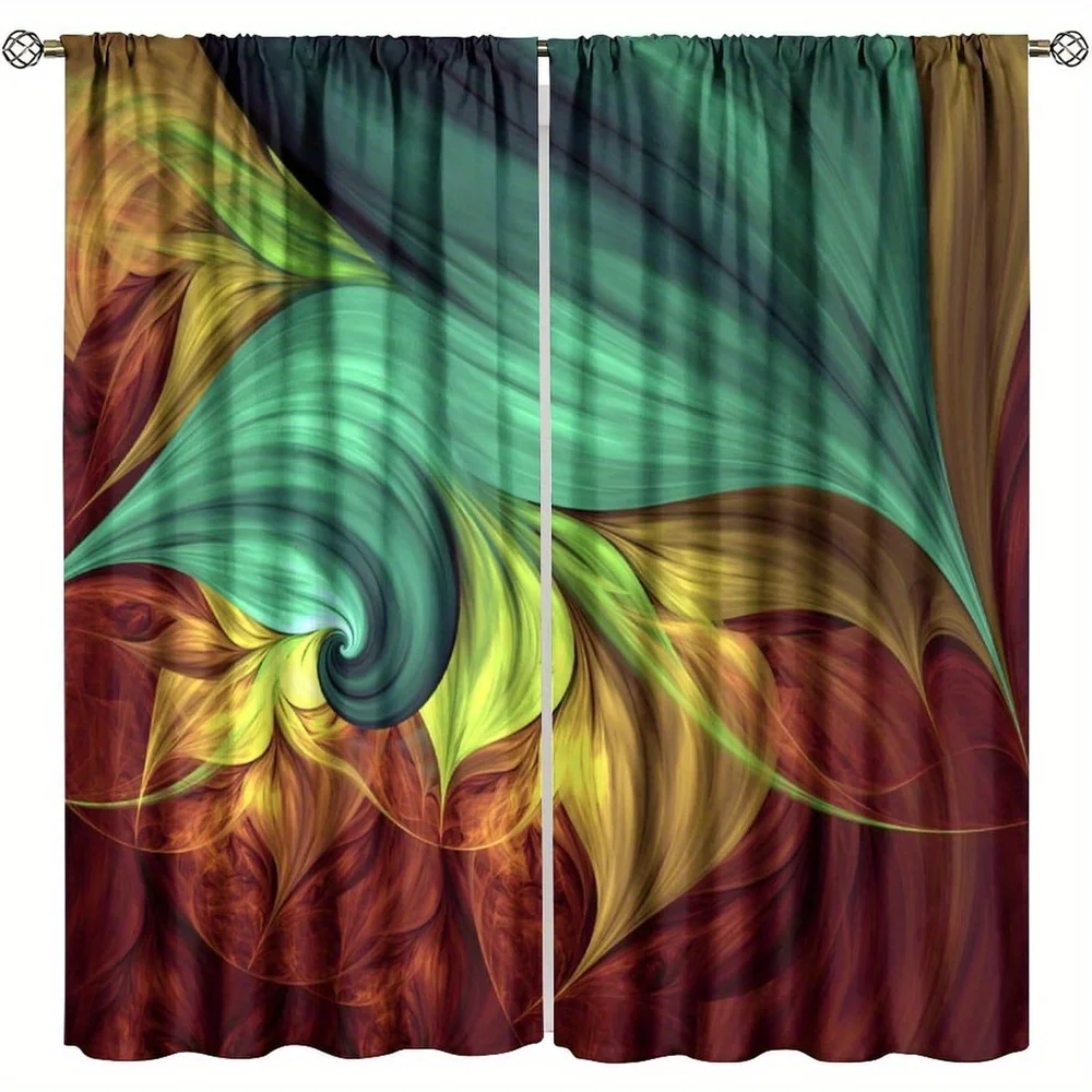 Cortinas fractales de 2 paneles, cortinas de ventana con aislamiento térmico, diseño de remolino de mármol, verde abstracto, azul, marrón, negro y blanco, ligero F