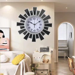 Large Wall Clock Gold Nordic Living Room Art Lotus Leaf Hanging Watch Circular Geometry Pointer Mute Wall Clock Home Decoration