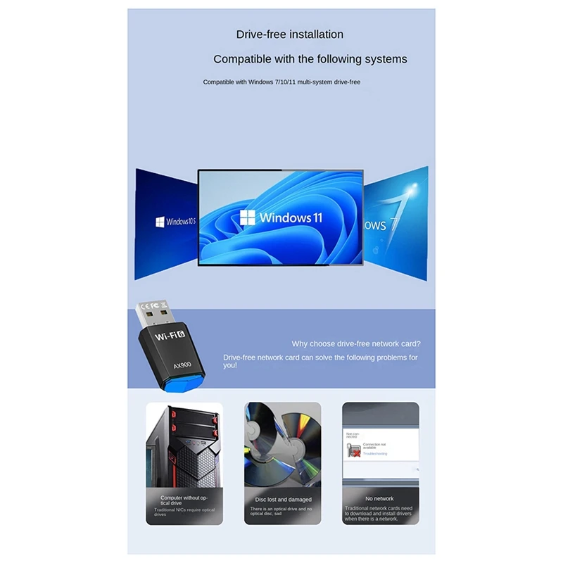 Drive Free Wireless Network Card Wifi Receiver 5G Dual Frequency Network Wireless USB Network Card 900Mbps Transmitter-AU32