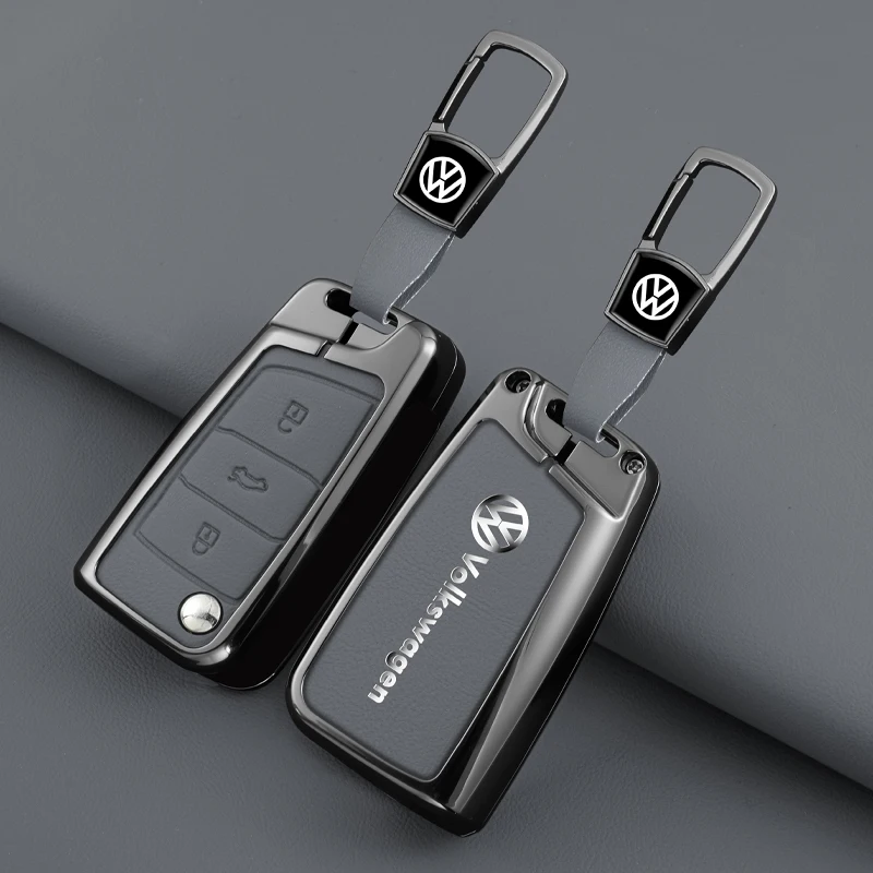 Leather Car Remote Key Case Fob Cover Protector Holder Shell For VW Volkswagen Golf 7 MK7 Tiguan MK2 T-roc T-cross Accessories