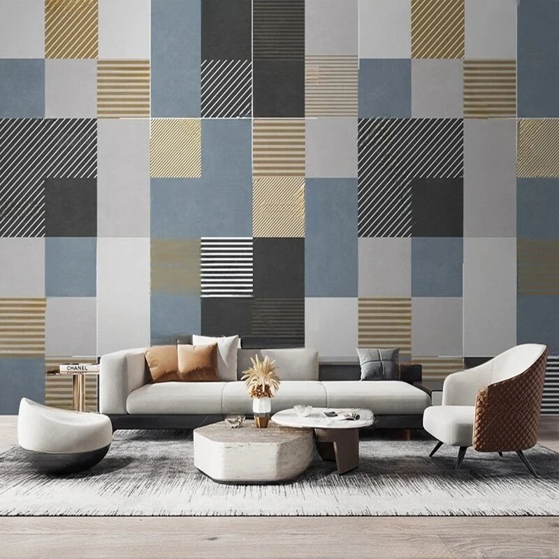 

MU8888 Modern light luxury simple geometric line retro wall TV sofa living room background and wall painting