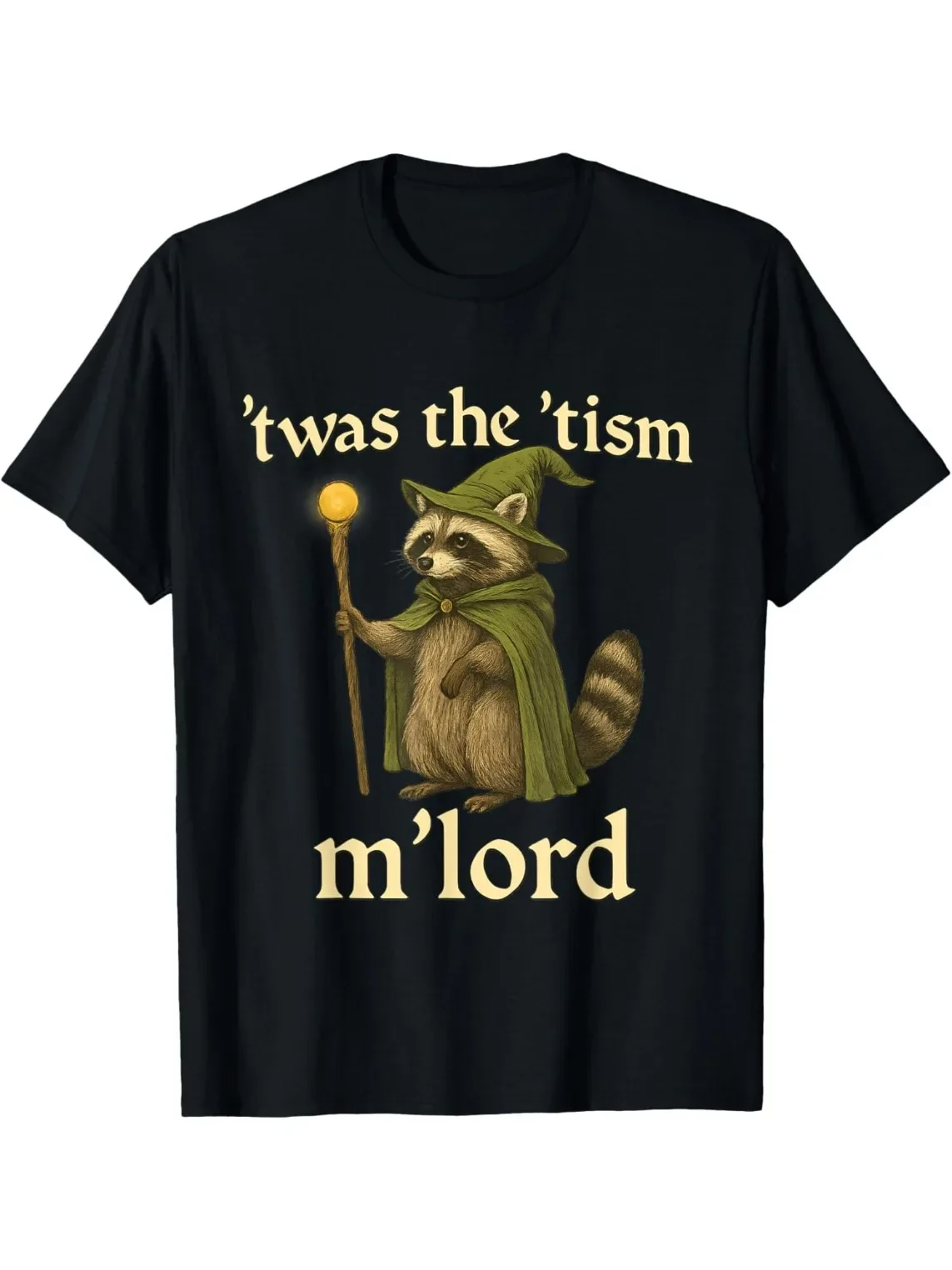 

Twas The Tism Raccoon Wizard Graphic Tee Funny Autism Humor Neurodivergent Cotton T-Shirt Men