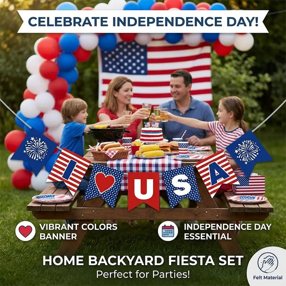 250th Independence Day Flag 4th of July Banner USA Patriotic Triangle Flag Garland Banner for Veteran Day Mantel Fireplace Decor - view 5