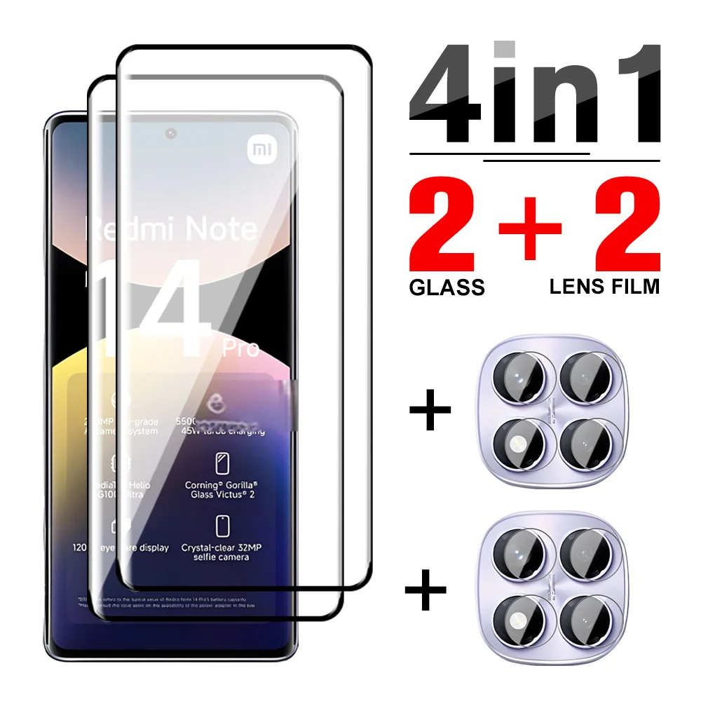 4in1 Curved Screen Protector For Xiaomi Redmi Note 14 Pro+ 14ProPlus Camera Tempered Glass Lens Film Redmy Note 14 Pro Plus 5G